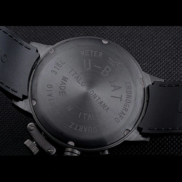 U Boat 1001 White On Black Dial Black Steel Case Black Leather Bracelet new60643