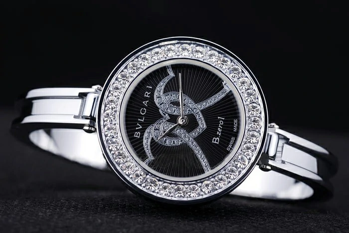 Bvlgari B.ZERO1 30mm Black Dial With Model Steel Case With Diamonds Steel Bracelet new73042