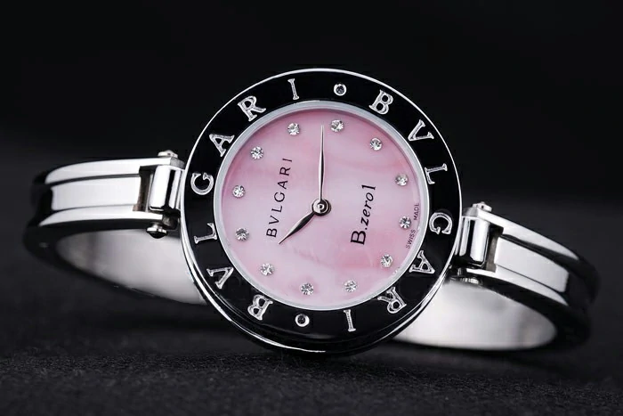 Bvlgari B.ZERO1 30mm Pink Dial Stainless Steel Case Black Bezel Steel Bracelet new73102