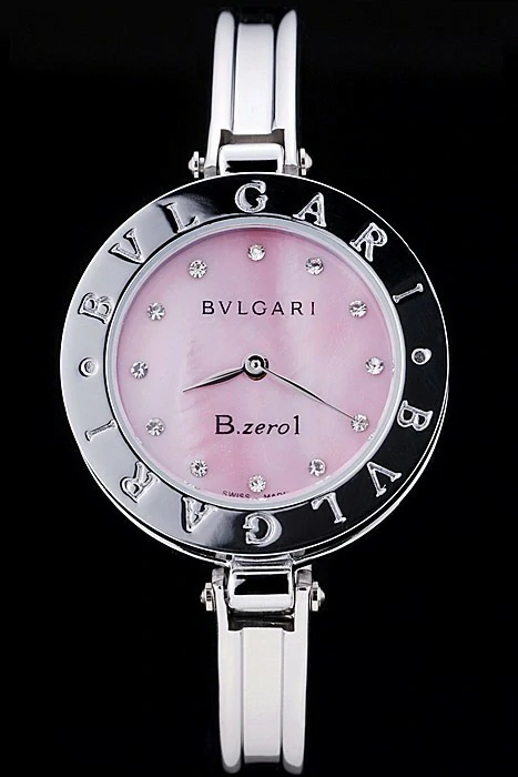 Bvlgari B.ZERO1 30mm Pink Dial Stainless Steel Case Black Bezel Steel Bracelet new73102