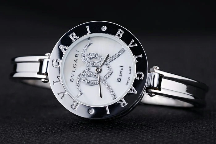 Bvlgari B.ZERO1 30mm White Diamond Heart Dial Steel Case Black Bezel Steel Bracelet new73132