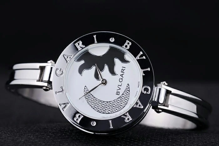 Bvlgari B.ZERO1 30mm White Sun And Moon Dial Steel Case Black Bezel Steel Bracelet new73152