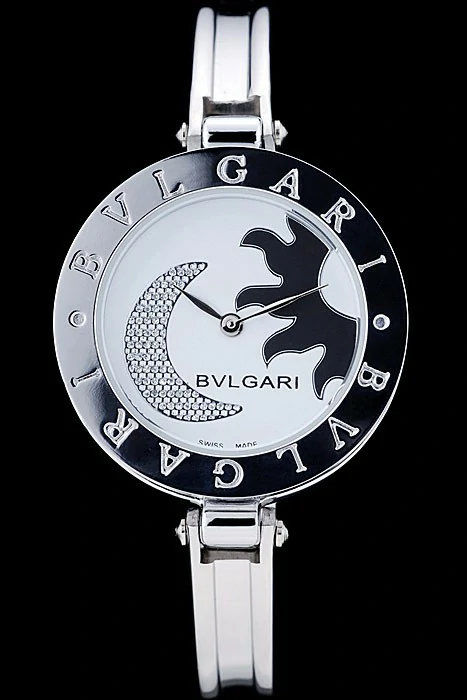 Bvlgari B.ZERO1 30mm White Sun And Moon Dial Steel Case Black Bezel Steel Bracelet new73152