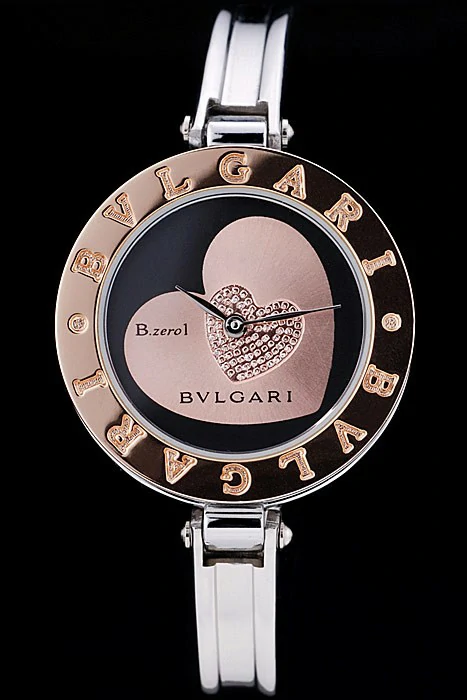 Bvlgari B.ZERO1 30mm Black Heart Dial Steel Case Brown Bezel Steel Bracelet new73172