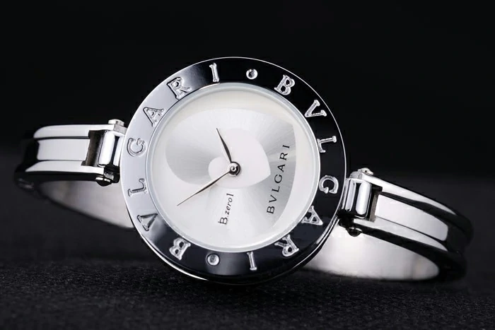 Bvlgari B.ZERO1 30mm White Heart Dial Steel Case Black Bezel Steel Bracelet new73192