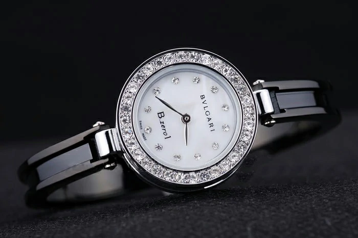 Bvlgari B.ZERO1 24mm White Dial Stainless Steel Case With Diamonds Black Steel Bracelet new73212