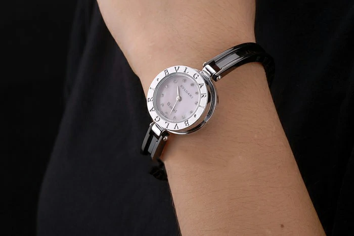 Bvlgari B.ZERO1 24mm Pink Dial Stainless Steel Case Black Steel Bracelet new73232