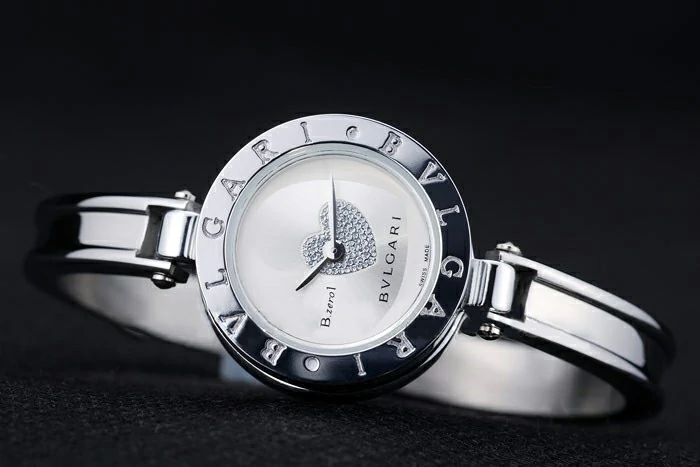 Bvlgari B.ZERO1 24mm White Heart Dial Steel Case Black Bezel Steel Bracelet new73282