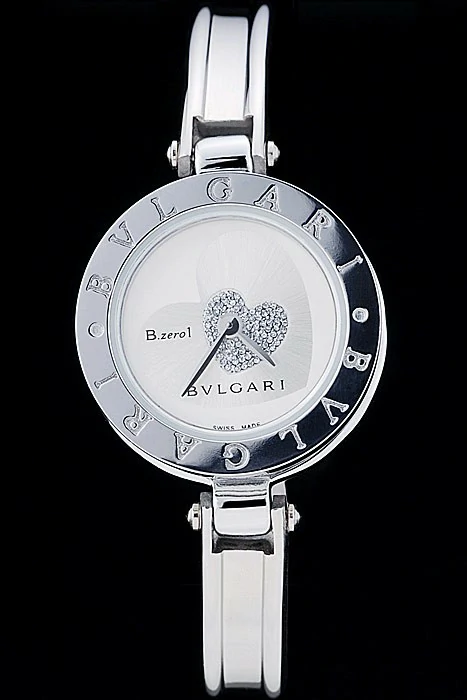 Bvlgari B.ZERO1 24mm White Heart Dial Steel Case Black Bezel Steel Bracelet new73282