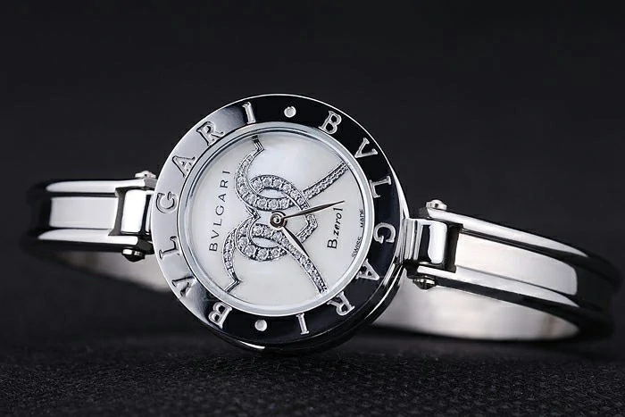 Bvlgari B.ZERO1 24mm White Hearts Dial Steel Case Black Bezel Steel Bracelet new73302