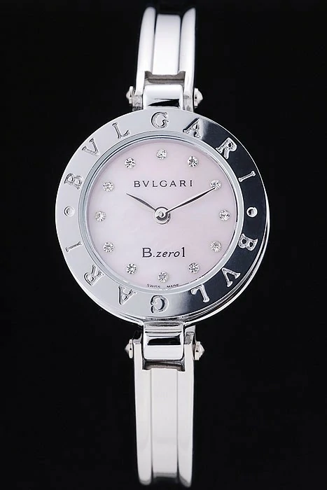 Bvlgari B.ZERO1 24mm Pink Dial Steel Case Black Bezel Steel Bracelet new73322