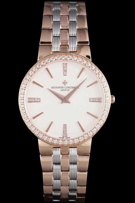 Vacheron Constantin Patrimony Traditionnelle White Dial Rose Gold Diamond Case Two Tone Bracelet new74612
