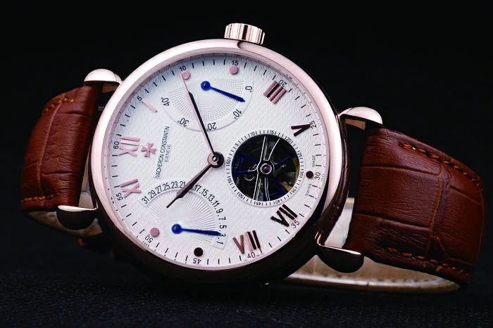 Vacheron Constantin Tourbillion White Dial Rose Gold Case Brown Leather Bracelet new74672
