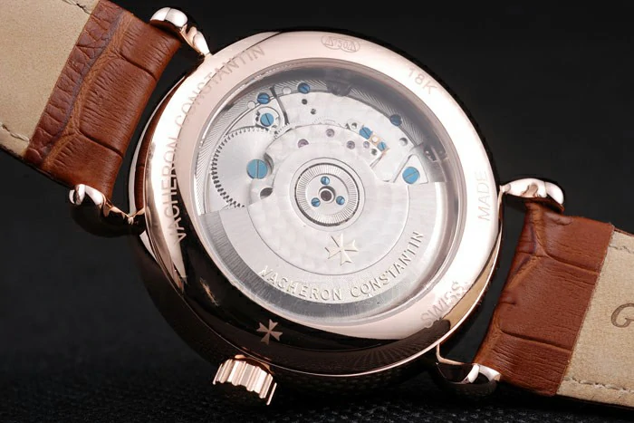 Vacheron Constantin Tourbillion White Dial Rose Gold Case Brown Leather Bracelet new74672