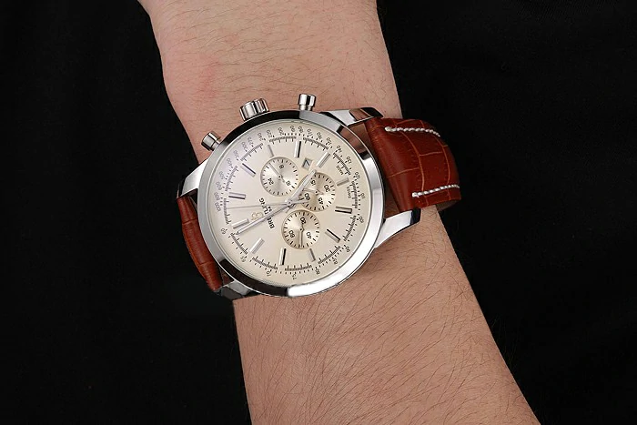 Breitling Transocean Beige Dial Brown Leather Strap Polished Stainless Steel Bezel new86952