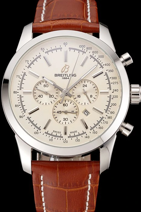 Breitling Transocean Beige Dial Brown Leather Strap Polished Stainless Steel Bezel new86952