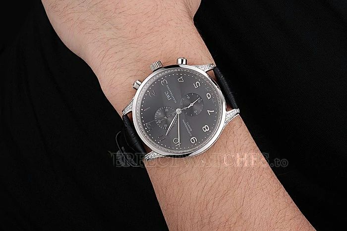 IWC Portugieser Chronograph Black Diamond Dial Black Leather Bracelet new87622