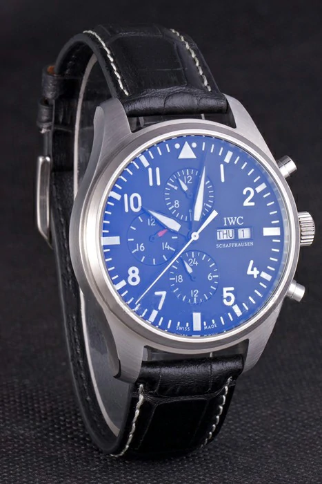 IWC Pilot Black Dial Black Leather Bracelet new87712