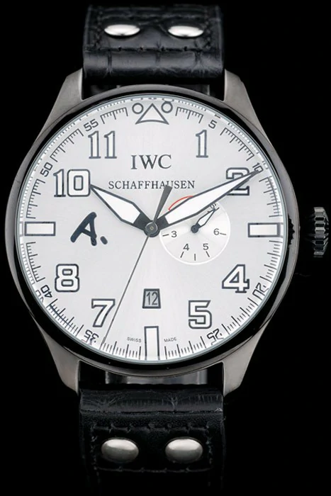 IWC Pilot 7 Day White Dial Black Leather Bracelet new96102