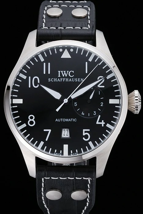 IWC Pilot 7 Day Black Dial Black Leather Bracelet new96122