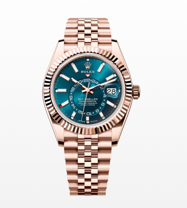 Replica 2024 Rolex Sky-Dweller Rose Gold Jubilee Blue-Green dial 42MM Watch