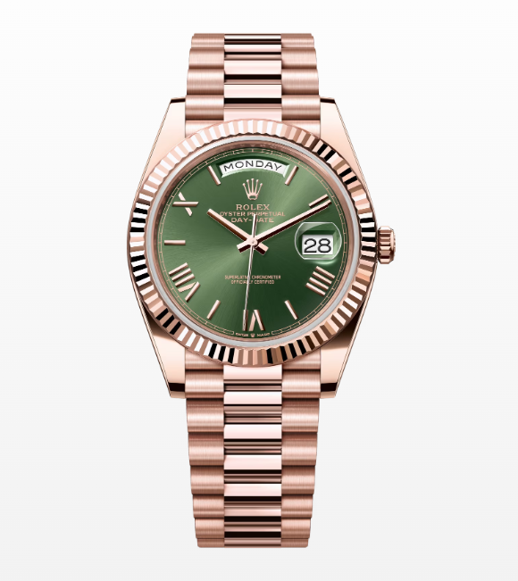Replica Rolex Day-Date Olive Green Dial 40MM Rose Gold Watch
