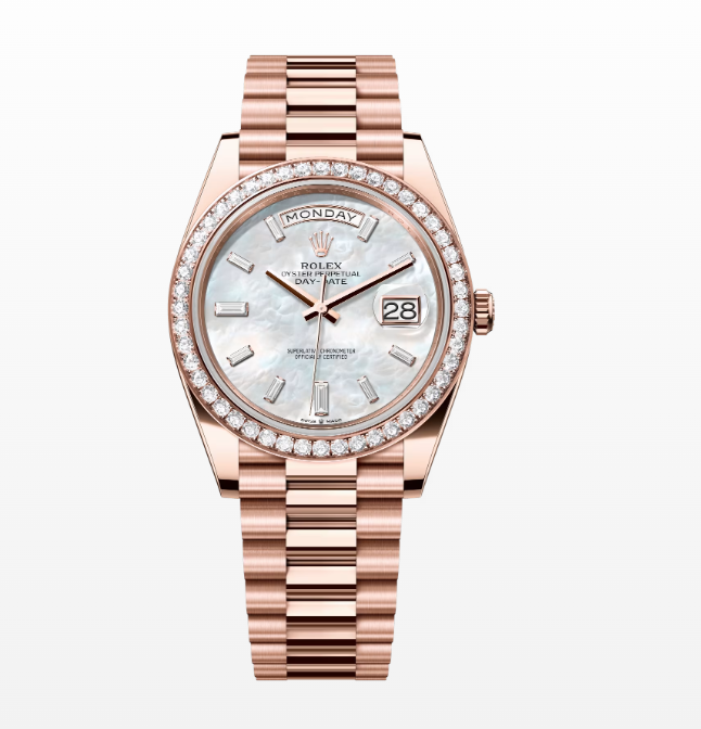 Replica Rolex Day-Date White MOP Dial Diamond Bezel 40MM Watch