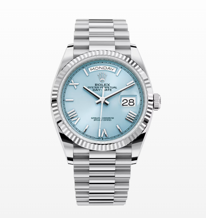 Replica Rolex Day-Date Ice-blue Dial Fluted Bezel 36MM Watch