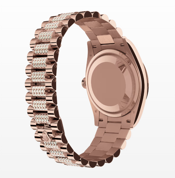 Replica Rolex Day-Date White Dial Fluted Bezel 36MM Rose Gold Watch