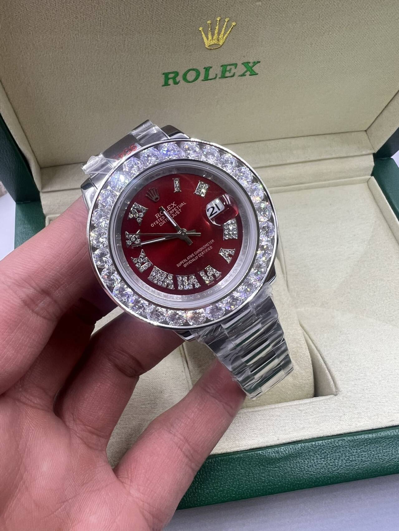 Replica Rolex Datejust II Diamond Bezel Red Dial 41MM Watch New241110