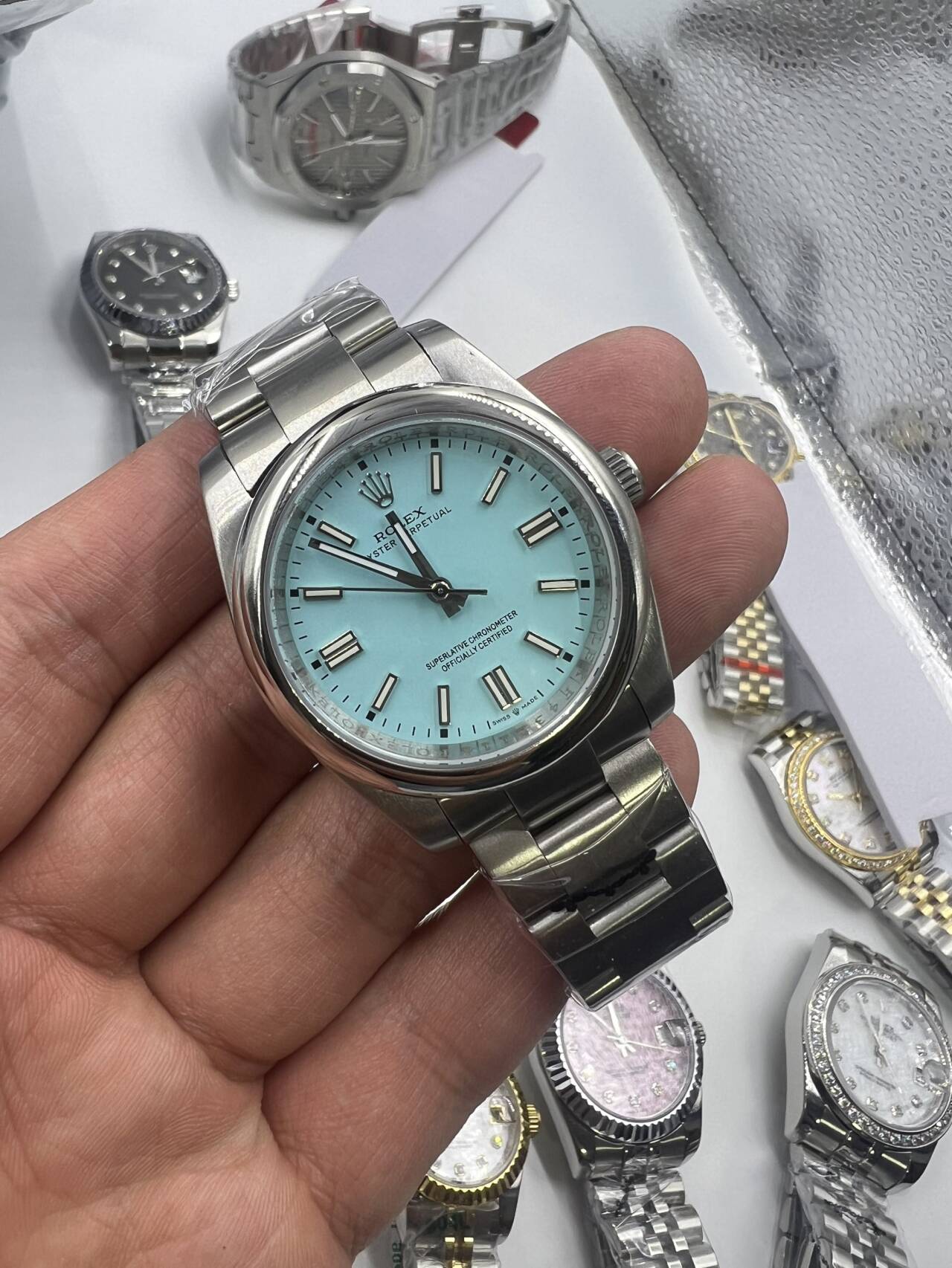 Replica Rolex Oyster Perpetual Light Blue Dial 36MM Watch New25014