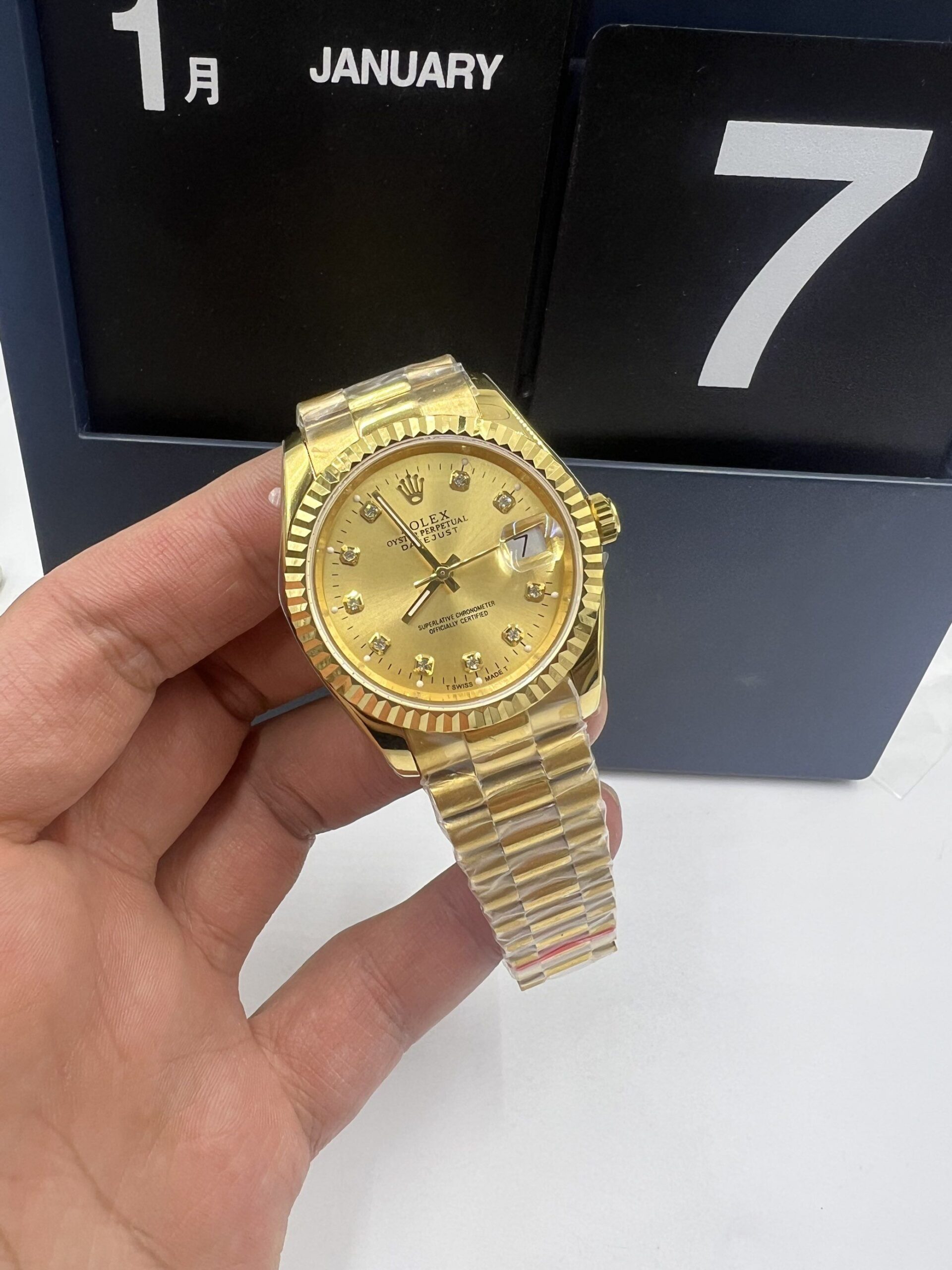 Replica Rolex Datejust Full Gold Diamond Markers with Golden Dial Watch New25021