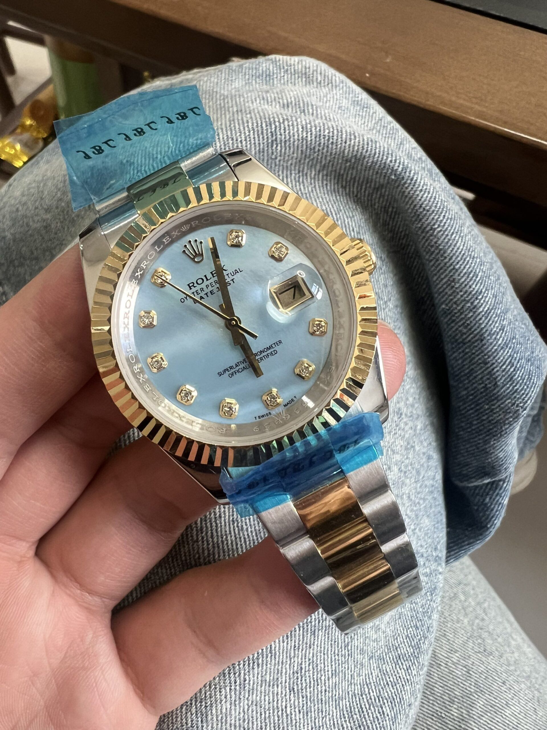 Replica Rolex Datejust Diamond Marking Light Blue Dial Watch New25025