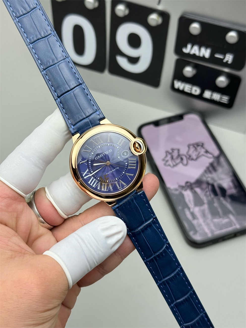 AF Factory Cartier Ballon Bleu 42mm Rose Gold Replica – Blue Dial (Automatic)