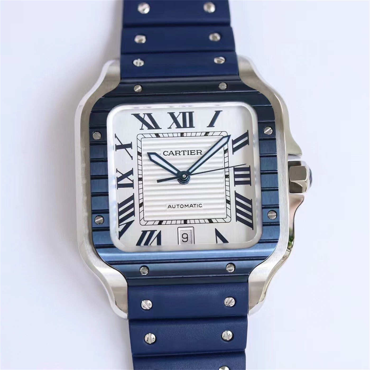 Cartier Santos Blue Rubber Strap Replica (WSSA0047) – GF Factory