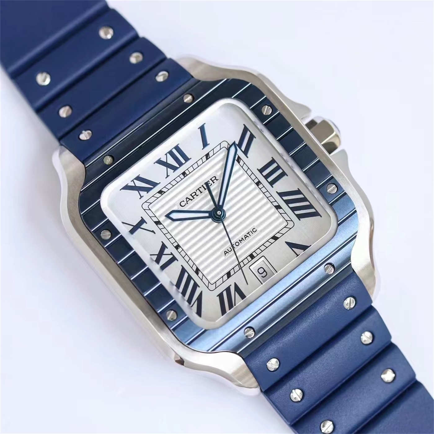 Cartier Santos Blue Rubber Strap Replica (WSSA0047) – GF Factory