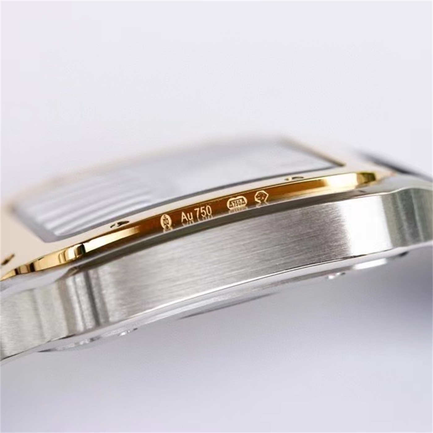 Cartier Santos Two Tone Rubber Strap Replica (Gold Bezel) – GF Factory