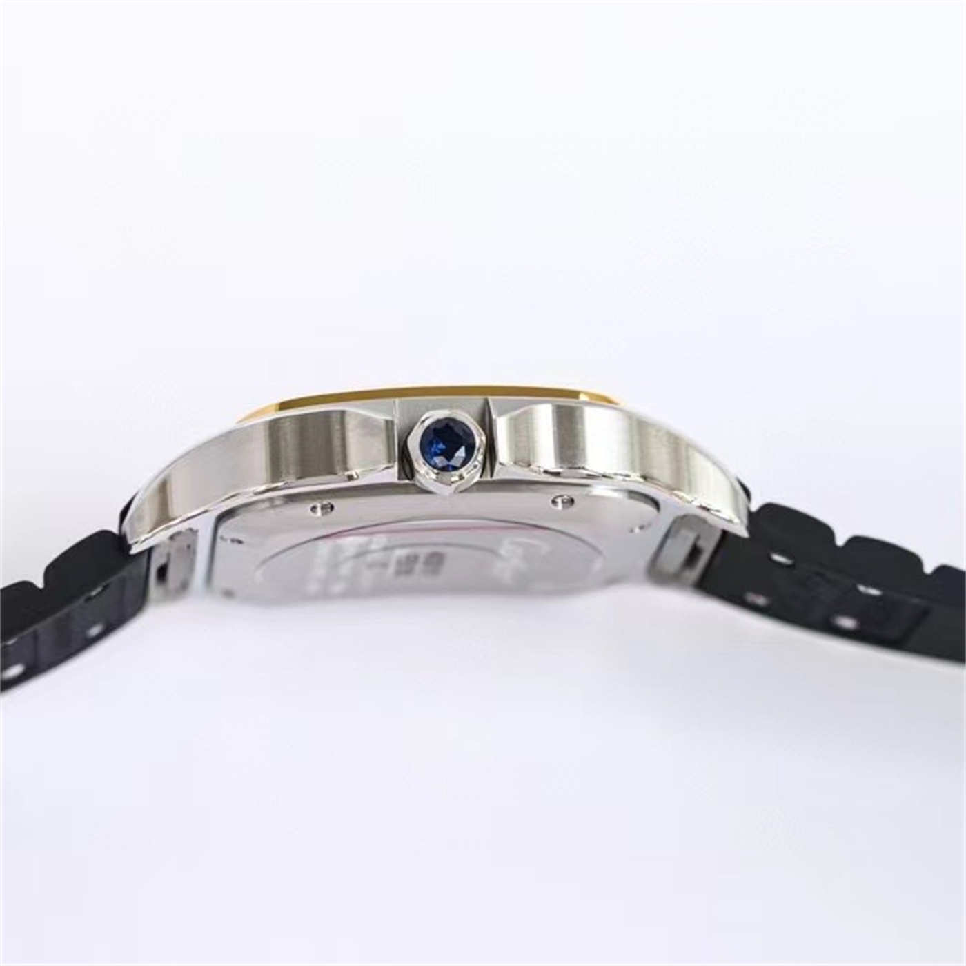 Cartier Santos Two Tone Rubber Strap Replica (Gold Bezel) – GF Factory