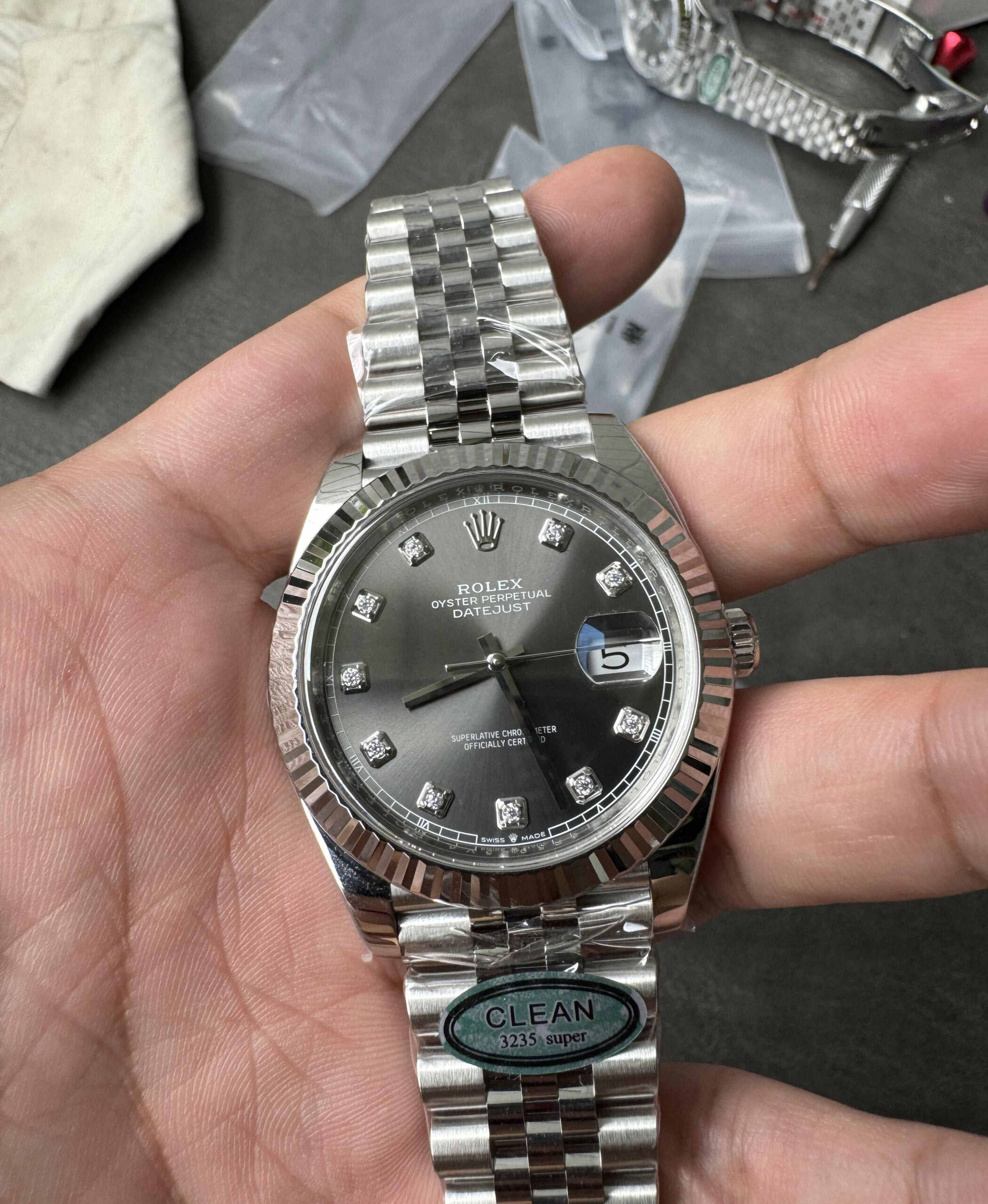 Clean Factory Datejust 126334 Grey Diamond Dial – Rolex Datejust Super Clone 41mm