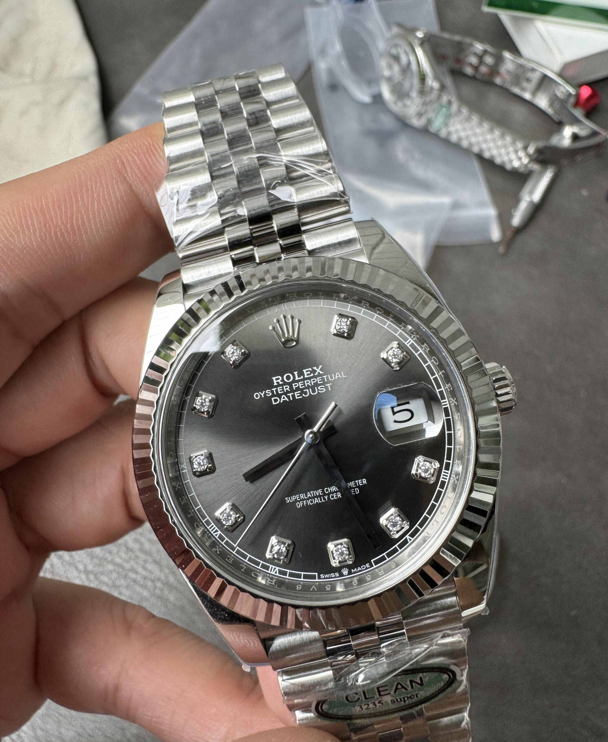 Clean Factory Datejust 126334 Grey Diamond Dial – Rolex Datejust Super Clone 41mm