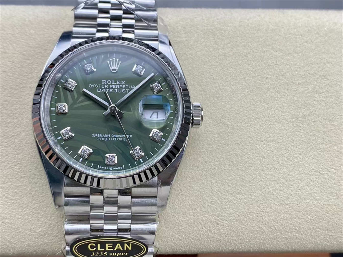 Clean Factory Datejust 36 Palm Motif Dial (Green) – VR3235 Movement