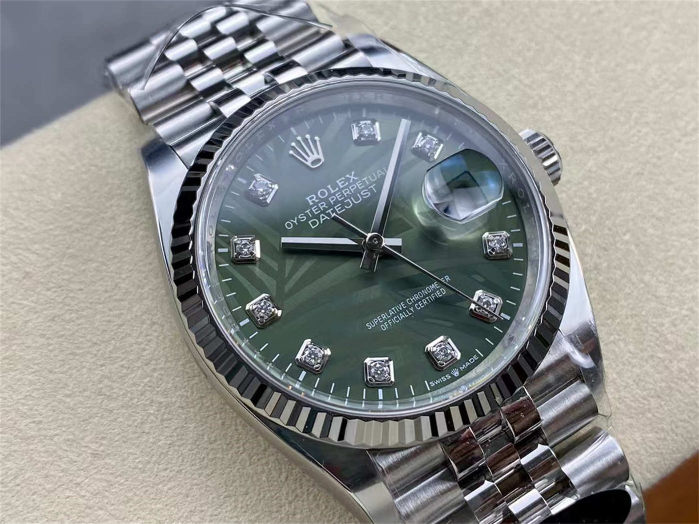 Clean Factory Datejust 36 Palm Motif Dial (Green) – VR3235 Movement