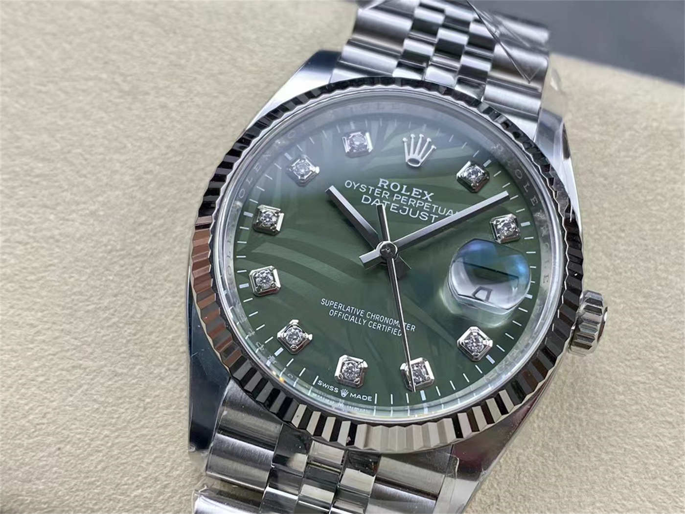 Clean Factory Datejust 36 Palm Motif Dial (Green) – VR3235 Movement