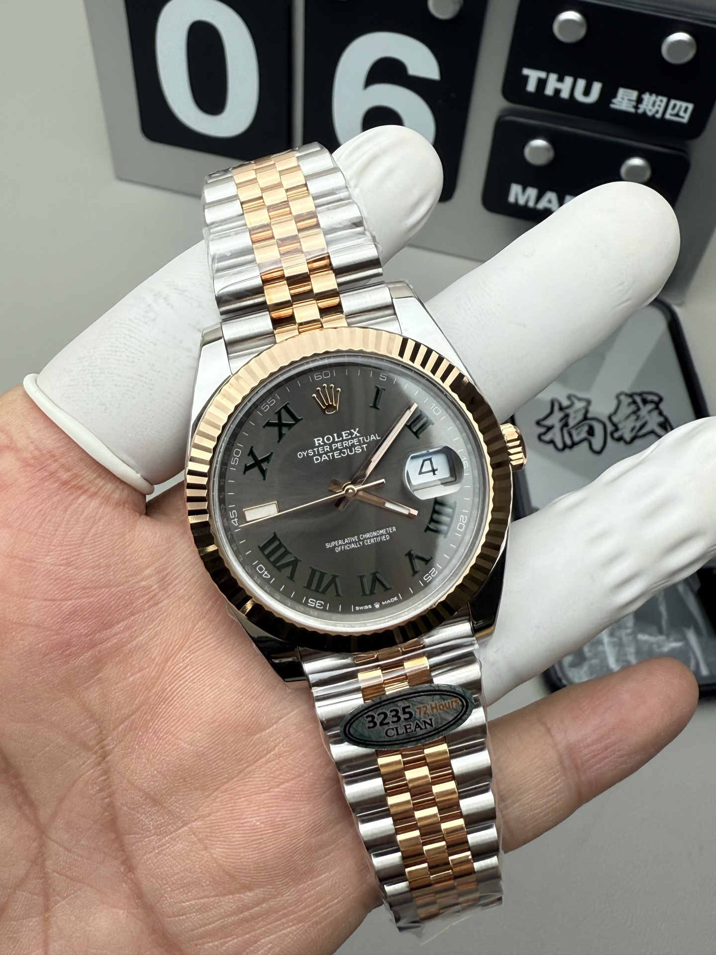 Clean Factory Datejust 41 126333 Rose Gold & Steel Green Roman Dial Super Clone 3235