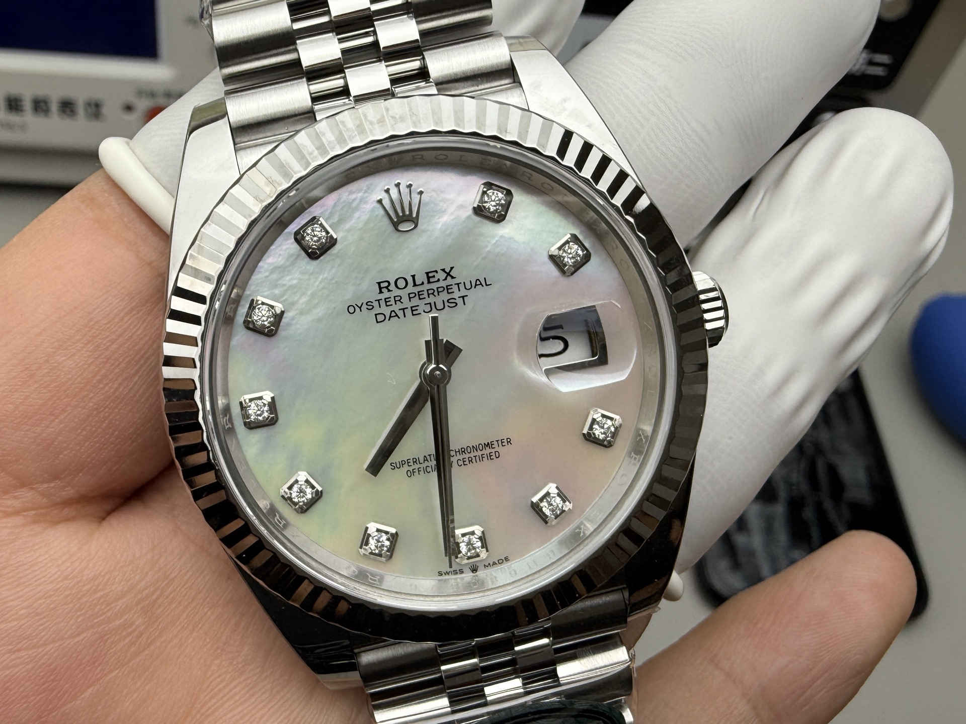 Clean Factory Datejust 41 126334 – MOP Dial with Moissanite Markers & Super Clone 3235