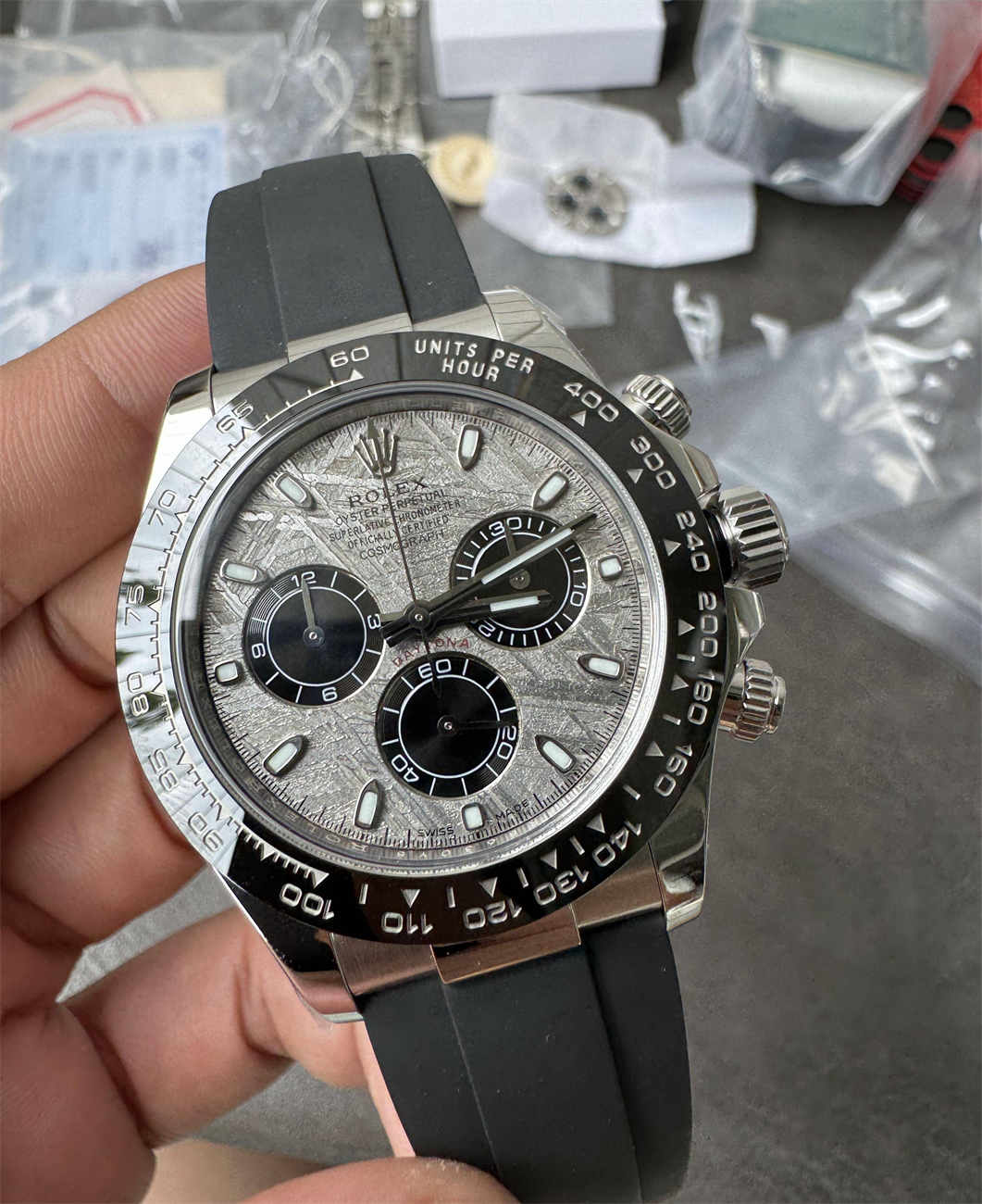 Clean Factory Daytona 4130 Meteorite Dial Replica (Grey Oysterflex RB Style)