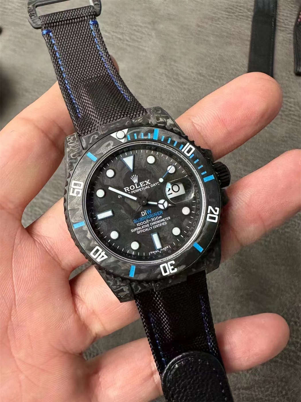 DiW Carbon Blue Submariner – VSF 40mm Forged Carbon (VS3135)