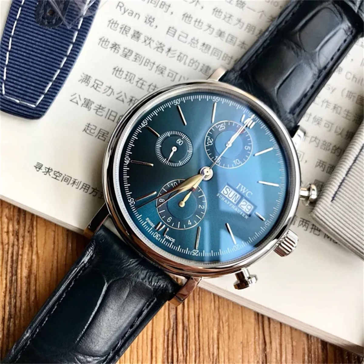 IWC Portofino Chronograph 7750 Replica – Blue Dial Luxury Dress Watch