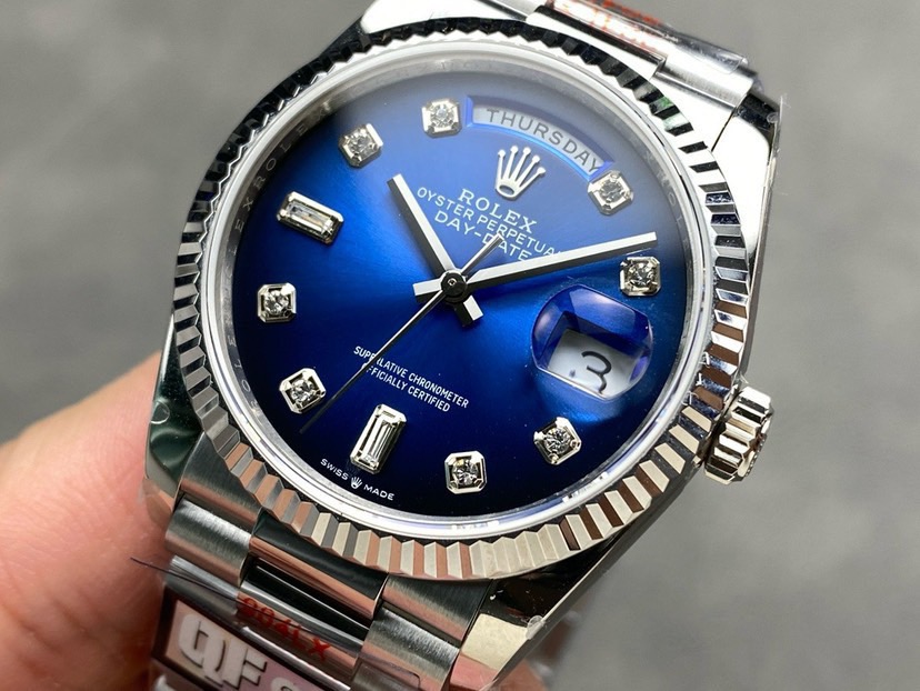QF Factory Rolex Day-Date 36 – 36 mm White Gold Blue Dial Ladies Watch
