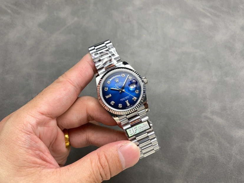QF Factory Rolex Day-Date 36 – 36 mm White Gold Blue Dial Ladies Watch